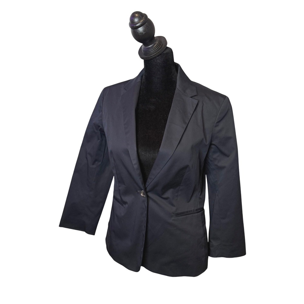 The Row Navy Blue Blazer Womens 4 Single Button Cotton Blend USA Notched Lapel